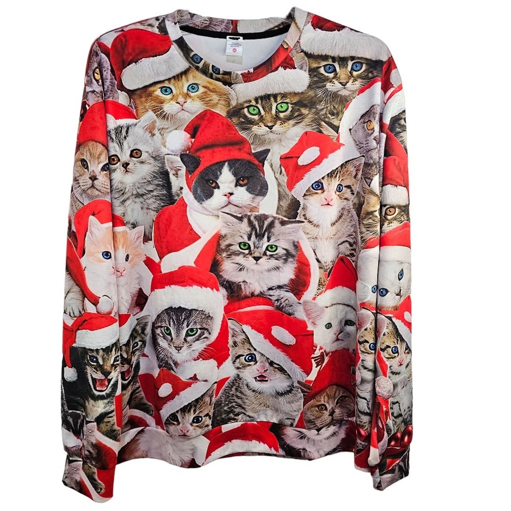Woman's Plus Size 2XL Top Christmas Cats Long Sleeve